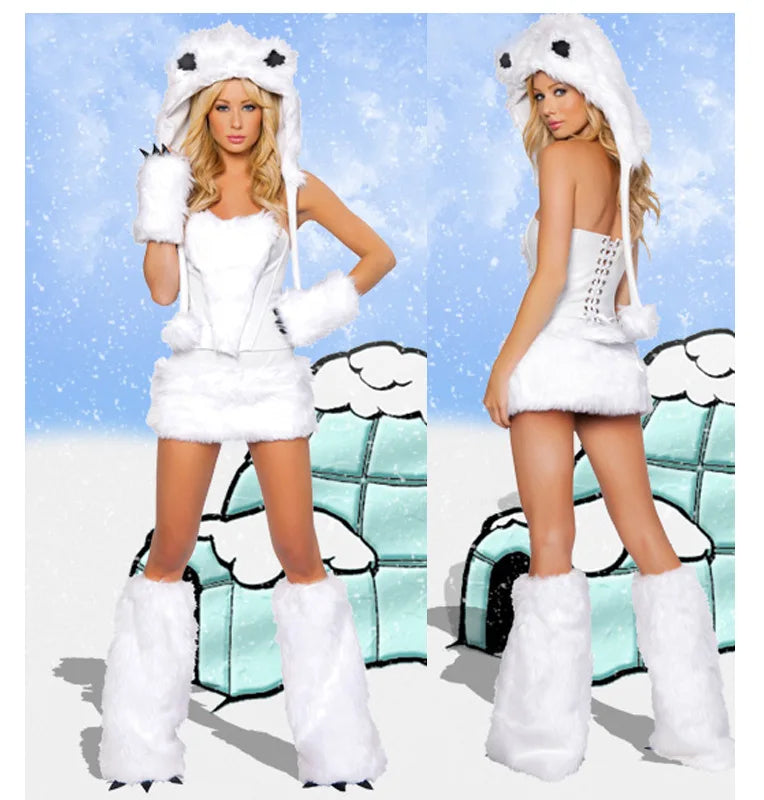 Halloween Cosplay Animals Costume White Sexy Holiday Party Dress Suit Woman Backless Funny Bring A Hat Stage Costume Clothes